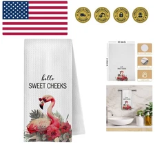 Flamingo Bathroom Decor Towels - Hello Sweet Cheeks Hand Towels, Pink Flaming...