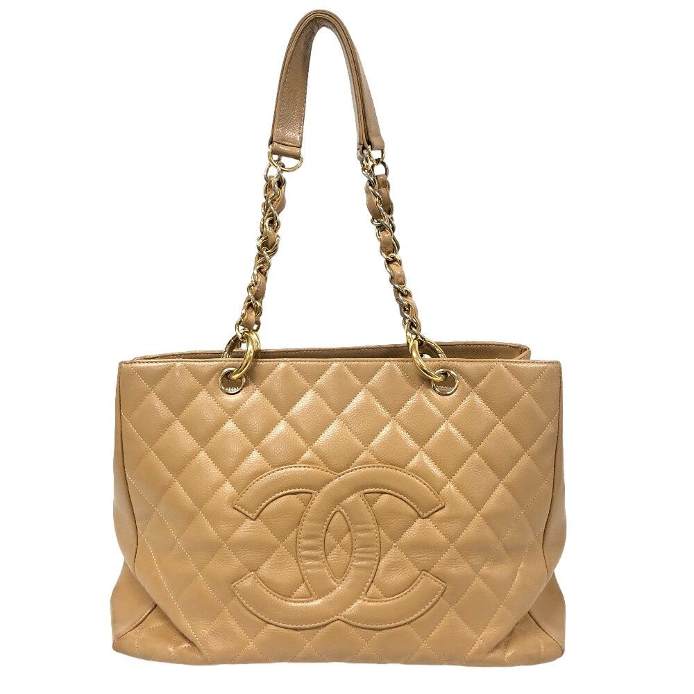 CHANEL GST Caviar Skin Chain Tote Bag Leather, Beige From Japan