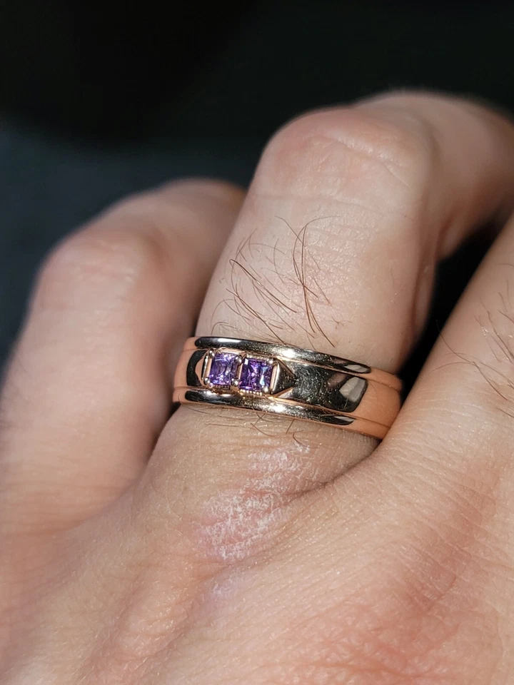 conjuntos de alianza de boda para él y ella oro rosa 14k febrero y julio piedras preciosas genuinas Foto 3 de 3