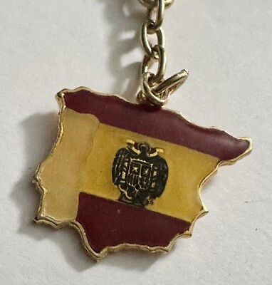 Vintage Keychain Map Of The Iberian Peninsula Spain And Portugal Flag España