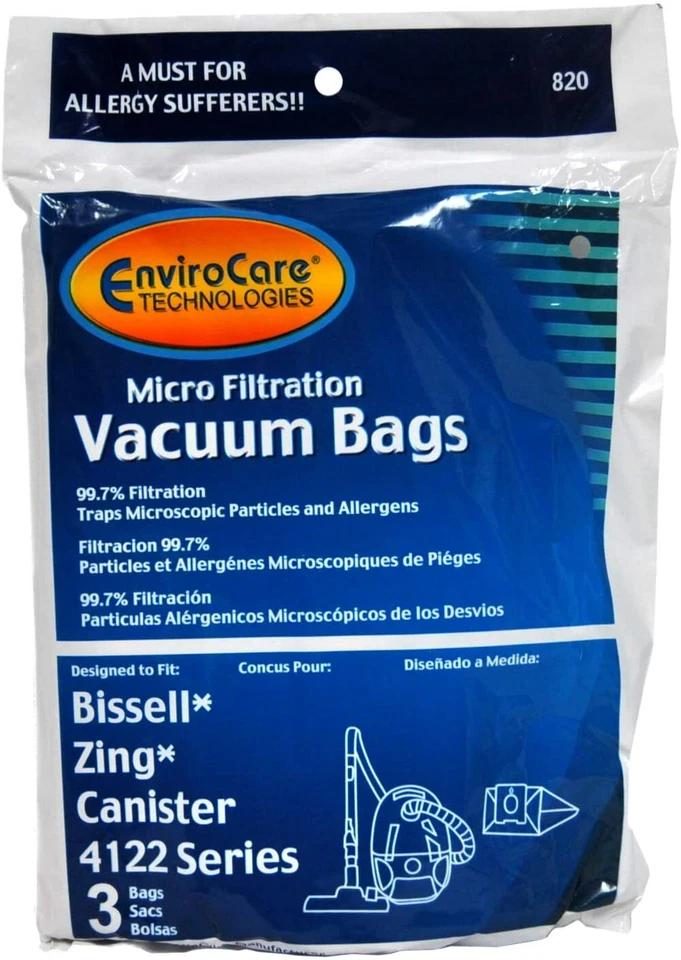 9 bolsas de vacío marca Envirocare Bissell Zing para modelo 820 4122 2154 1668 2138425 Foto 2 de 3