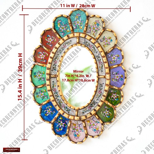 Peruvian Multicolor Hanging oval mirror for living room decor | gift Home decor - Picture 7 of 7