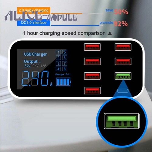 Estación de carga rápida USB para automóvil QC3.0 concentrador de escritorio tipo pantalla LCD de 8 puertos - Imagen 7 de 14