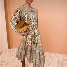 Ulla Johnson Hannah Patterned Corduroy Yoked Midi Dress