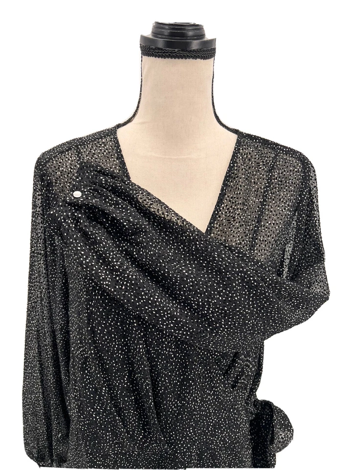 Vestido envolvente para mujer Rachel Roy Collection negro a lunares mangas grandes globo Foto 2 de 4