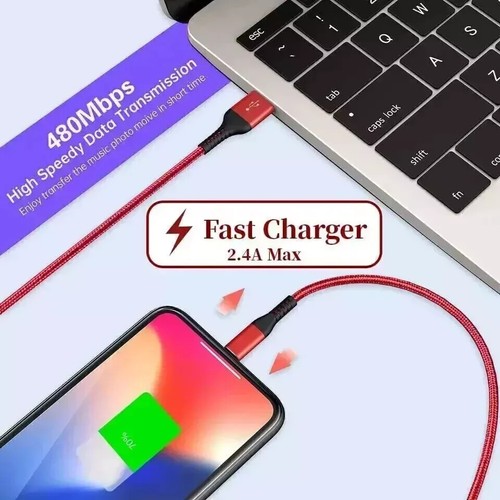 1M Red Heavy Duty Braided USB To iPhone Charger for with iPhone 14/13/12 - Picture 8 of 8