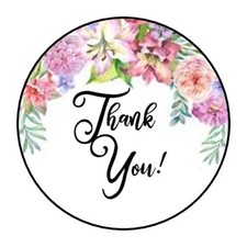 30 1.5" THANK YOU FLOWERS FAVOR LABELS ROUND STICKERS  