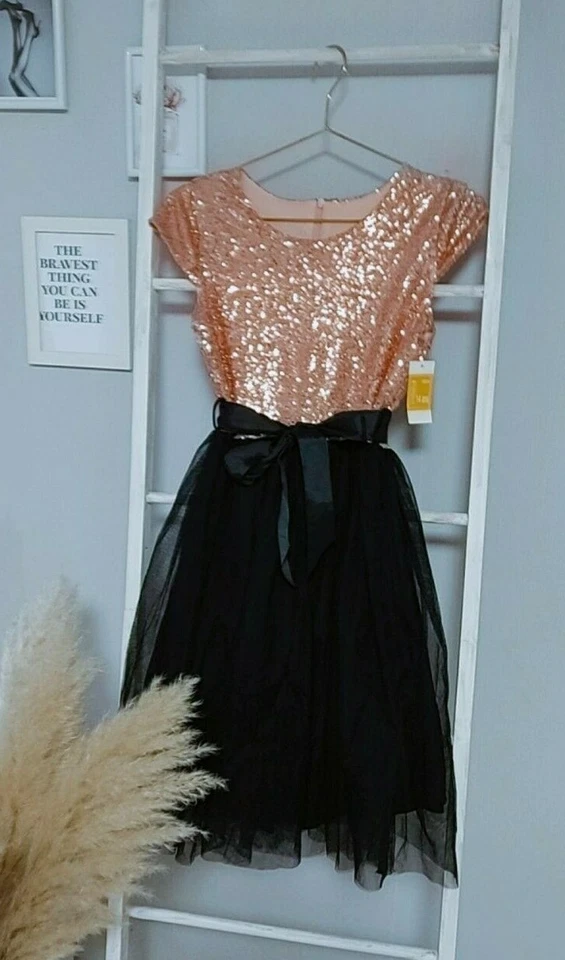 Mädchen Glitzer Pajetten Kleid Tüllrock in 2Farben Gr. 104 - 164 - Bild 1 von 1
