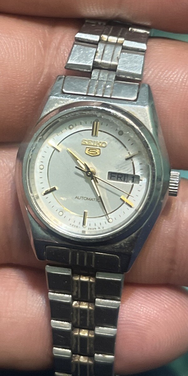 Vtg Seiko 5 4206-0460 Women's Silver Day-Date dial Automatic Watch