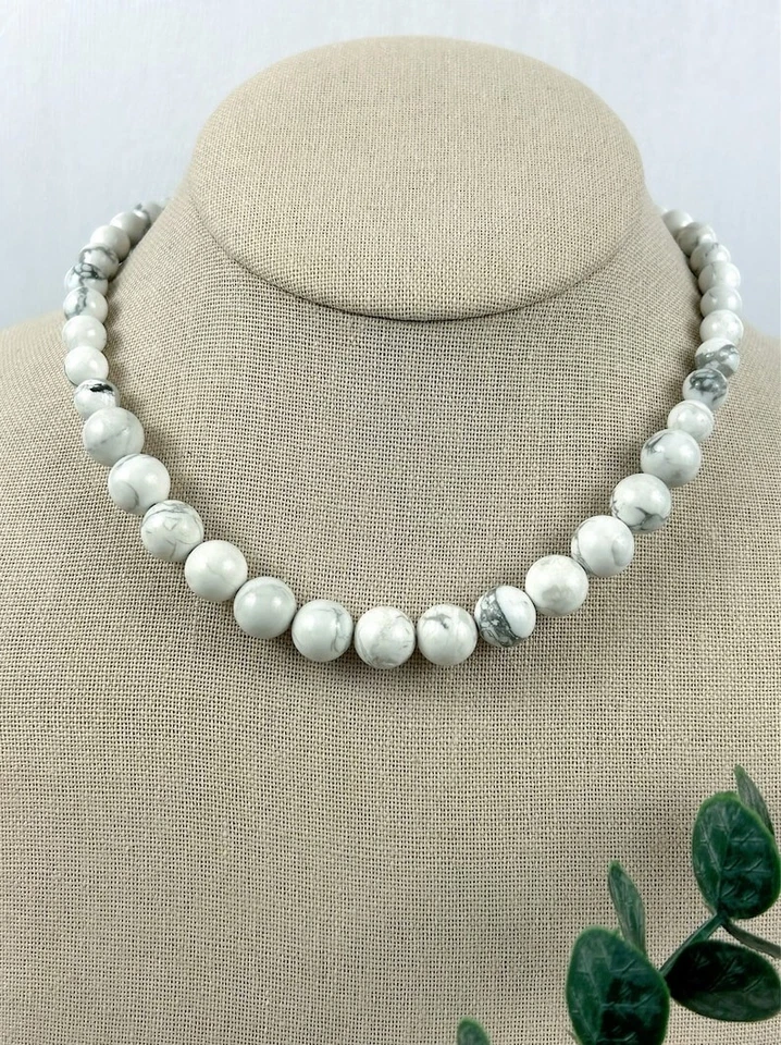 Natürliches Howlith glatt rund Edelstein Perlen Selbstakzeptanz Halsketten 24... - Bild 2 von 4