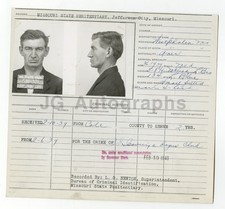 Police Booking Sheet - August Brester/Bank Fraud - Jefferson City, MO - 1939
