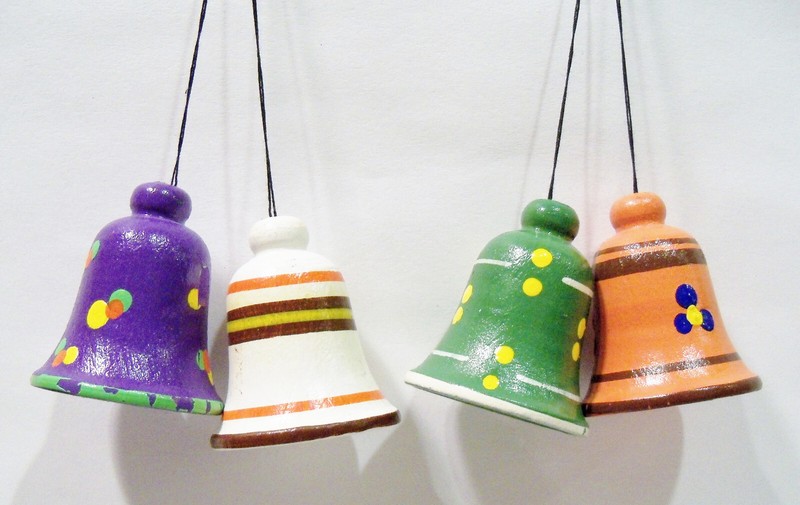 Erzgebirge Germany Bells Hand Painted Wooden Wood Miniature Vintage Ornaments