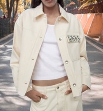 Zara New Ivory Beaded Pocket Jacket 100 Cotton Size S