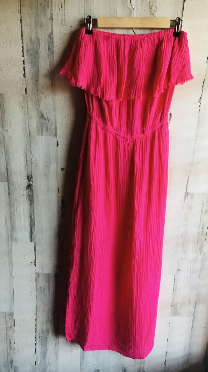 NWOT $158 Michael Stars Tara Tube Maxi Dress Double Gauze Hot Pink Blouson M