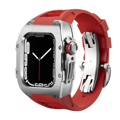 44 45MM Mod Kit Titanium Case + Fluororubber Band For Apple Watch SE Series45678