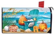 Fall At The Beach Magnetic Mailbox Cover Autumn Nautical Pumpkins Standard
