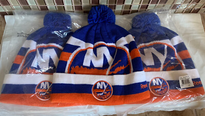 Lot of 3 NY Islanders Reebok Cuffed Knit Pom. Unisex. One Size. NWT.