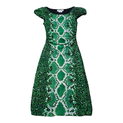 Kay Unger Green Black Snake Print Mesh Dress Women's S Stretch Short Sleeve  | eBay