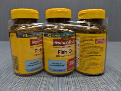 Lot of 3 x Nature Made Burp-Less Fish Oil 1200 mg (360 mg Omega-3) 60 Softgels
