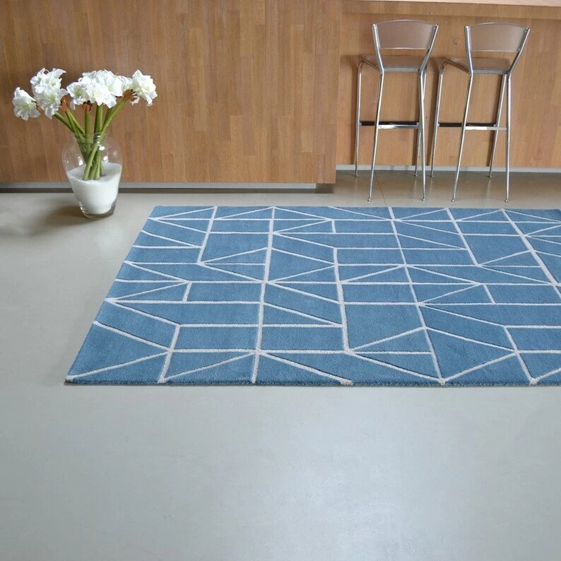 Wool Rug Blue Solid Blue Area Rug 8x10 | Blue Modern Rug Wool | 6X9 Rugs, 12x18 - Image 3 of 4