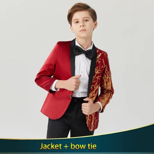 Children's Sequins Embroidered Suit Performance Boy Handsome Walk Show - Picture 33 of 34