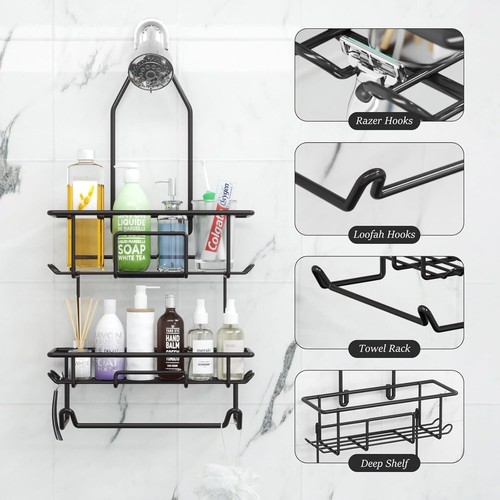 Shower Caddy Hanging over Shower Head with 10 Hooks for Razor Shampoo Holder - Picture 3 of 6