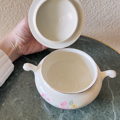 Vintage Homer Laughlin Eggshell Nautilus Sugar Bowl + Georgian Floral Saucer Lot - Picture 12 of 15