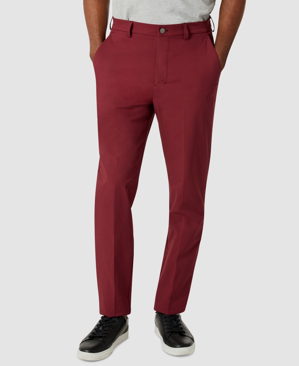 red slim fit dress pants Pants for Men Slim Fit Business Solid Color Trousers with Pockets Flat Front Stretchy Dressy Dress Slacks for Men Red L