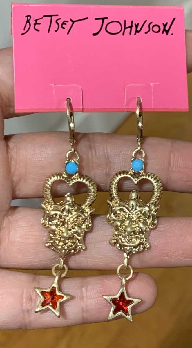 New Betsey Johnson Red Blue Earrings NWT