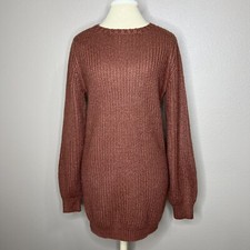 MINKPINK Mulberry Brown One Sided Jumper Long Sleeve Ribbed Knit Sweater Dress S