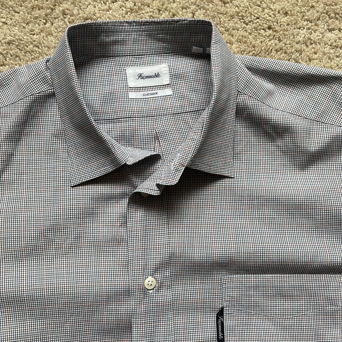 faconnable men's dress shirts Faonnable 100% Cotton Made In USA Mens Dress Schirt Blue Check Size 15-30