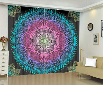 Purple Blue Big Round Lace Bohemia Printing 3d Blockout Curtains Fabric Window Ebay