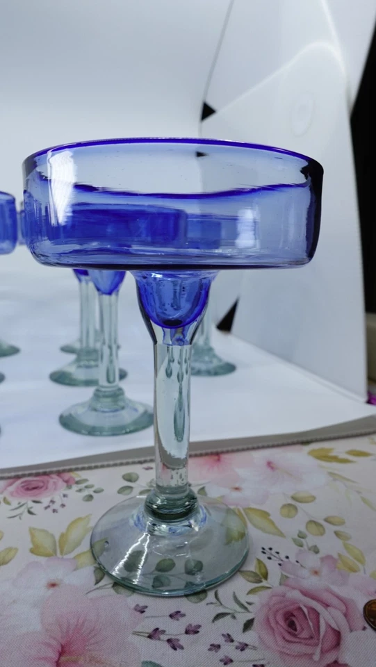 Hand Blown Cobalt Blue Margarita Glasses 9" - Image 4 of 4