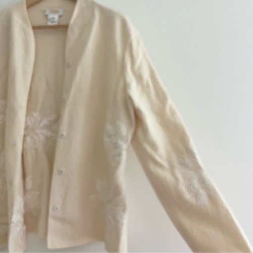 Vintage Talbots Strickjacke Jacke 100% Wolle XL bestickt Blumen Damen cremeweiß - Bild 4 von 12