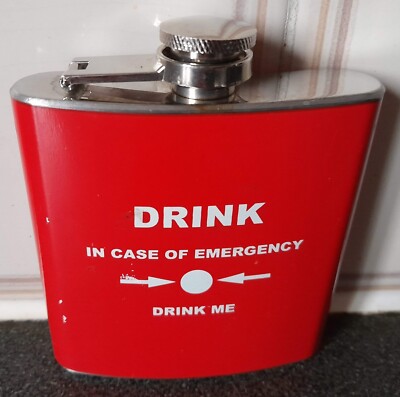 Rote Hüft-/Taschenkolben-signiert EDELSTAHL-DRINK ME-6 oZ-Touch Deckel.H-10x9,5cm
