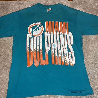 MIAMI DOLPHINS Men's L T-shirt Vintage Cotton Team Rated Teal Made in USA 