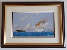 FRAMED SHIPPING PRINT OF MAURETANIA IN WHITE CRUISING LIVERY