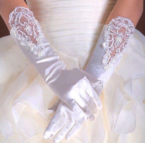 Wedding Flower Girls Communion Pageant Costume Long Elbow Satin Gloves - Picture 1 of 3