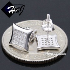 MEN WOMEN 925 STERLING SILVER ICY BLING CZ 8MM SILVER SQUARE STUD EARRING E171