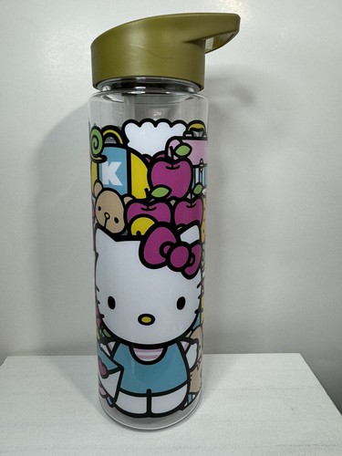 Hello Kitty My Sanrio Plastic Water Bottle 24 oz Gold Lid NEW