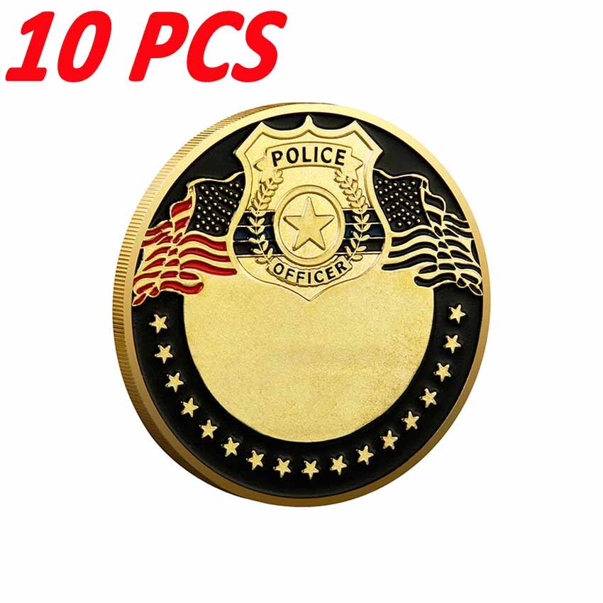 10PCS Challenge Coin Coins Law Enforcement Thin Police Officers Flag Blue Line