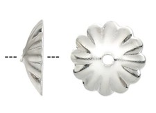 Bead Cap, 100 Silver Plated Brass 10x3mm Ribbed Flower to Fit 12-16mm Beads
