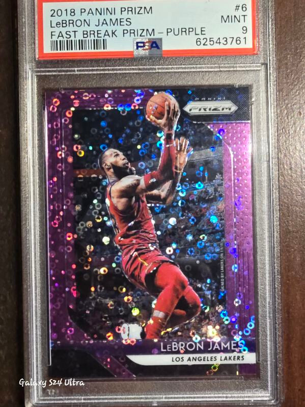 2018 Panini prizm Lebron James fast break prizm Purple #6 /75 grade 9