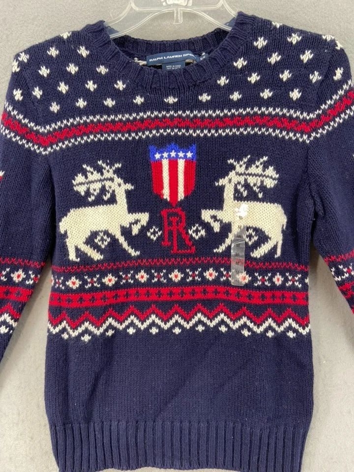 NWT Ralph Lauren Sport Sweater Sz M VINTAGE Reindeer Snowflake Shield c. 1995 - Image 2 of 4