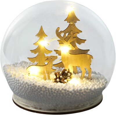 Leuchtende LED Schneekugel mit Rentieren Weihnachtsdeko Ornament festlich Xmas