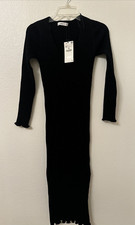 NWT  Zara Black Long Sleeve V-Neck Knit Dress Sz M