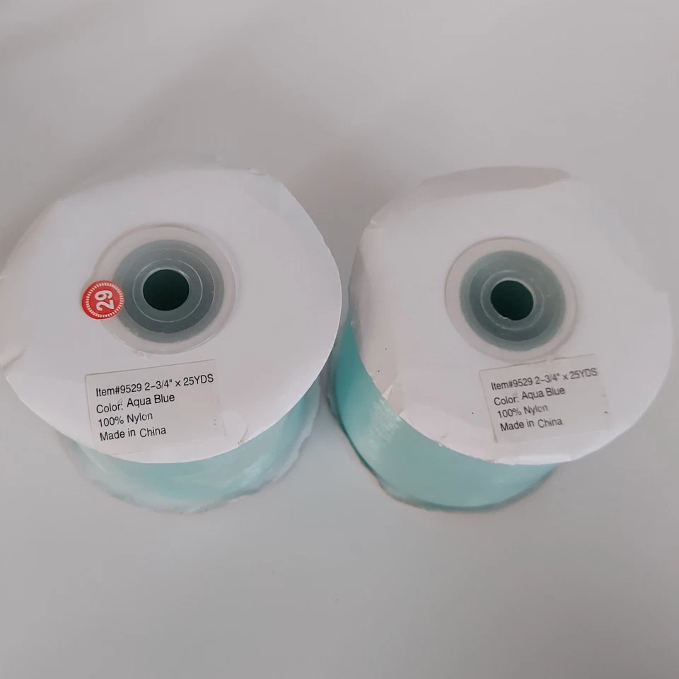 Lot of 2 Nylon Ribbon 2-3/4" Wide Solid Teal Light Aqua Blue Spools 40+ Yds - Image 4 of 4