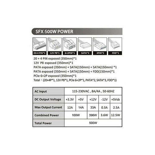 Apevia SFX-AP500W 500W SFX Power Supply - Picture 4 of 5