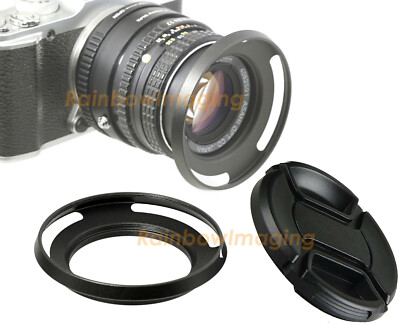 39mm Metal Slim Low Profile Curved Tilted Vented Wide Angle Lens Hood +Lense Cap