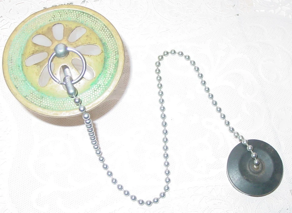 古董爪脚浴缸镍黄铜溢流屏幕和头链排水塞塞 — 第 3/4 张图片